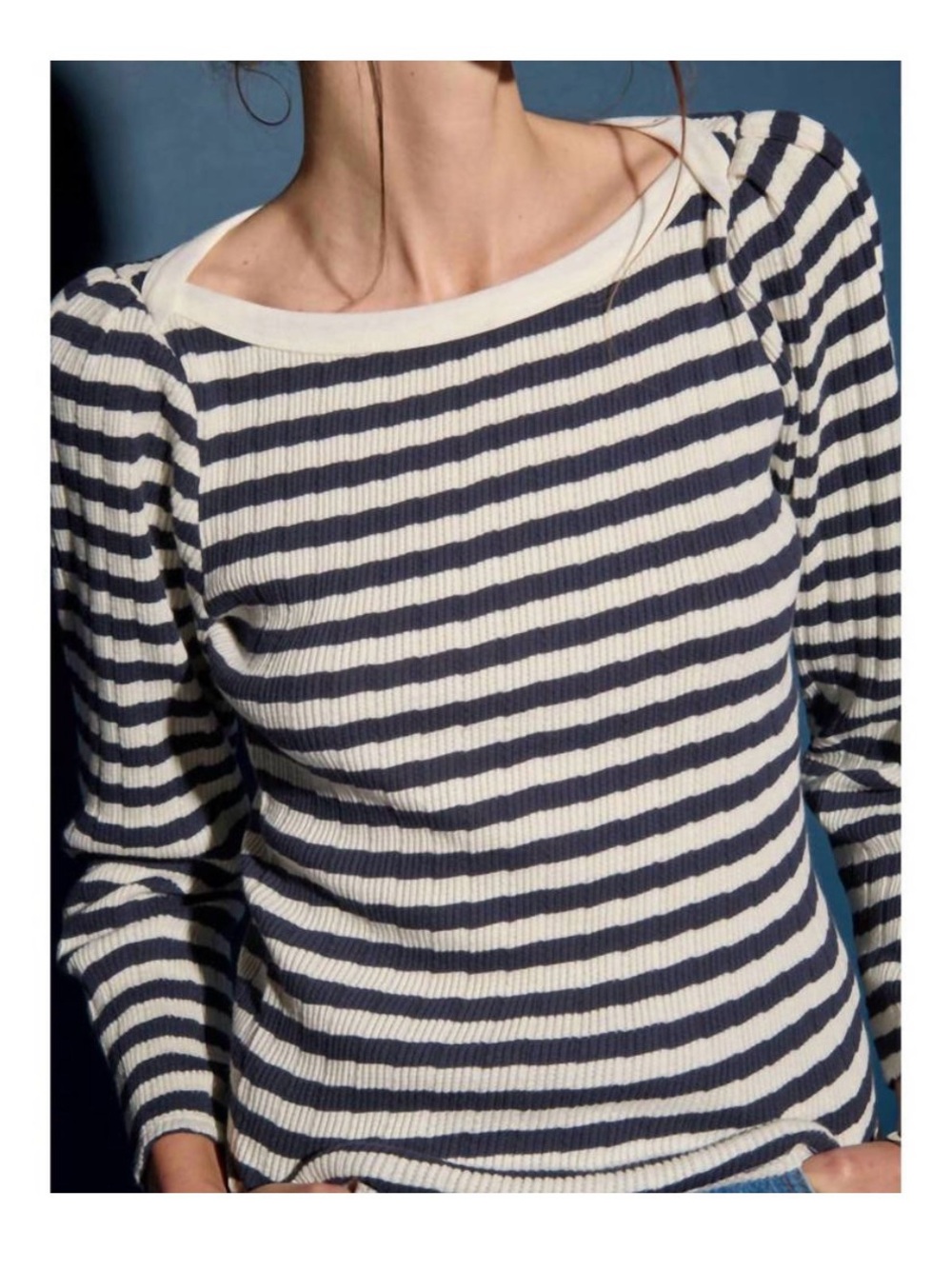 NEW NATION LTD amelie top in pointelle stripe navy white Small